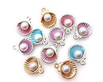 10/20/30pcs Sea Shell Charm, Clam Shell Charm, Sea Shell with Pearl Charm, Beach Themed Charm，Pearl Seashell Jewelry Supplies 15x12mm