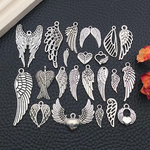 20/22pcs Antique Silvery Angel Wings Design Charms Alloy Pendants for DIY Bracelets Necklaces Jewelry Making Accessories