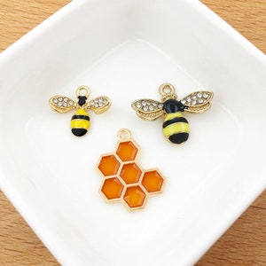 5 piezas de esmalte de abeja para hacer joyas, lindo pendiente, colgante, pulsera, collar, dijes de diseño diy, dijes de abeja, colgante de abeja pequeña imagen 5