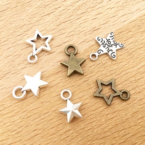 30/60/90pcs Antique Silver Star Charm，Hollow Five Pointed Star Pendant，Mini Star Charm，DIY Jewelry Making Supply Crafting Accessory