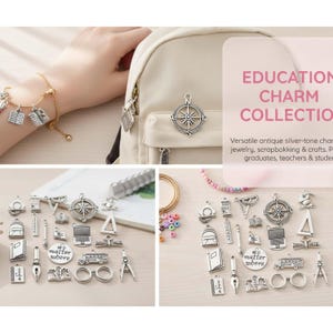 20/21pcs Graduation Season Charms Alloy Books, Certificates, Ruler Pendants for DIY Bracelets Necklaces Jewelry Making Accessories image 7