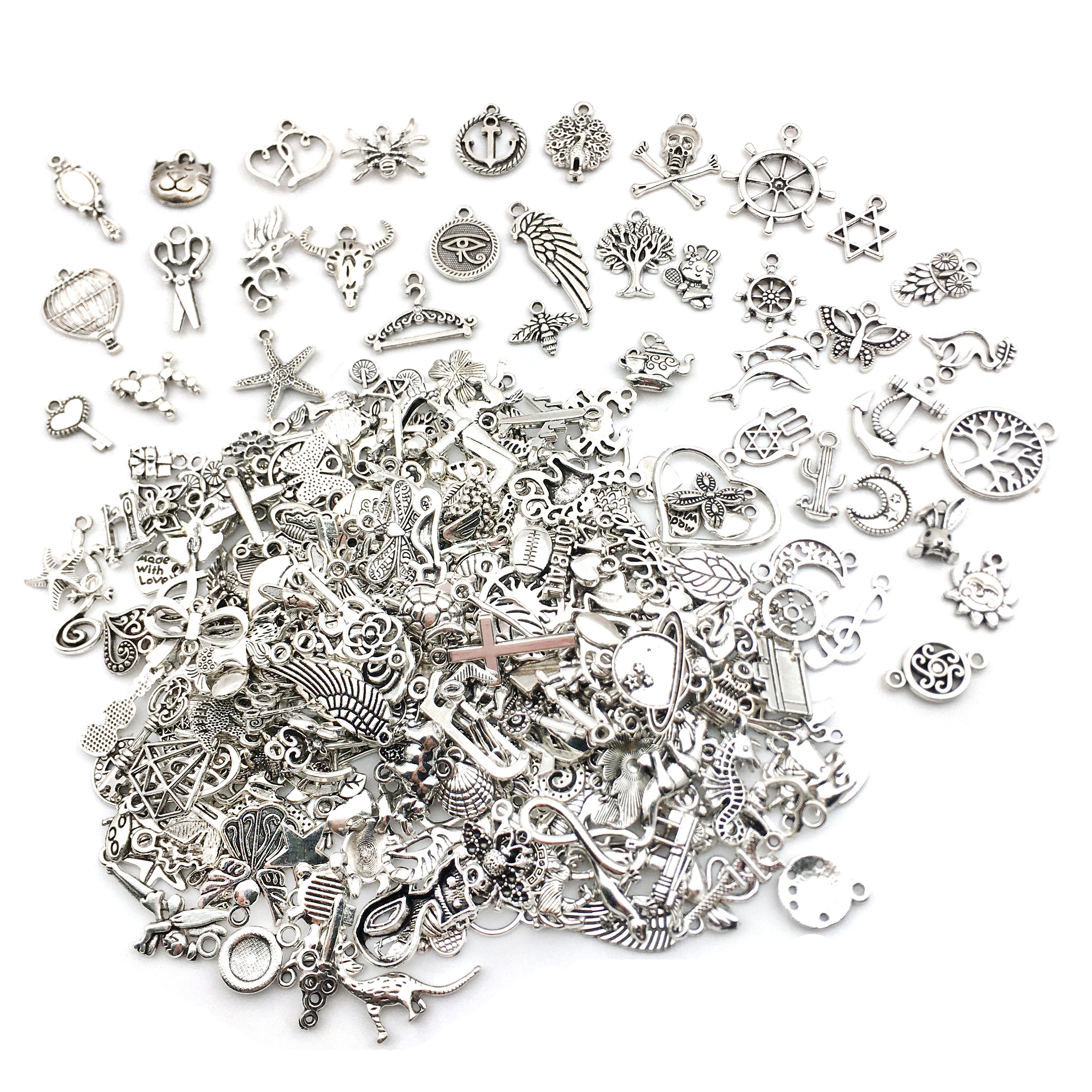 Wholesale Metal Charms - 100pc Assorted Silver Charms - Jewelry Charms