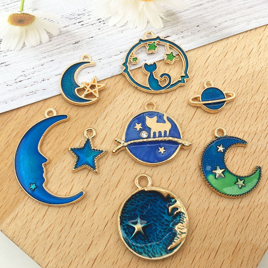  100pcs Alloy Moon Star Charm Pendants Celestial Beads Charms  for DIY Earrings Necklace Bracelet Jewelry Crafts Making,4 Colors