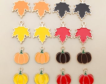 10/20/30pcs Enamel maple leaf Charms，colorful leaves pumpkin Alloy Charm Pendant，Thanksgiving Jewelry Earring Necklace Making Supplies