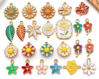 5pcs Stainless Steel Leaves, Flowers Charms Enamel Plants Pendants for DIY Bracelet Necklace Earrings Jewelry Making Accessories