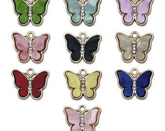 10 pezzi di ciondolo a forma di farfalla in smalto e strass placcato in oro per orecchini fai da te, bracciali, collane, creazione di gioielli, forniture artigianali - Italia