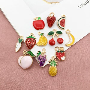 5/10/15PCS Cute Fruit Charms Enamel Charms Fruit Theme Gold Tone Cute Fruit Pendant-Fruit Charm Necklace-Fruit Jewelry-DIY Jewelry Making