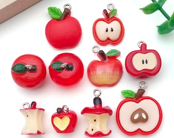 10pcs Red Resin 3D Stereo Apple Charms Fruits Pendants for DIY Bracelets Necklaces Earrings Jewelry Making Accessories
