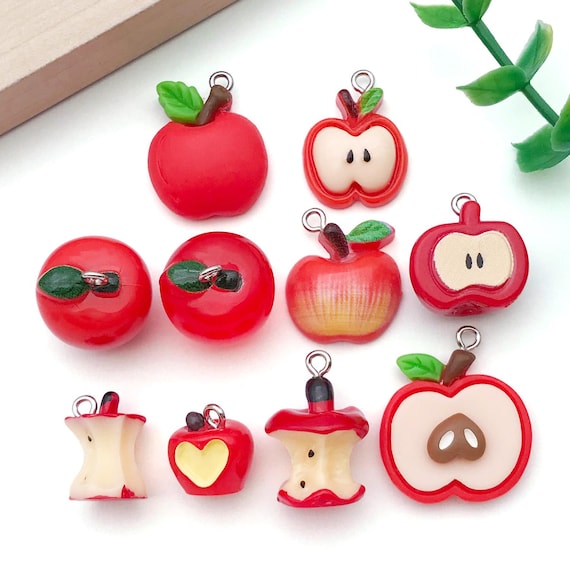 10pcs Red Resin 3D Stereo Apple Charms Fruits Pendants for DIY
