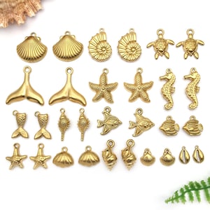 2/5pcs Stainless Steel Marine Life Charms Shell, Starfish, Conch, Sea turtles Pendants for DIY Bracelet Necklace Jewelry Making Accessories