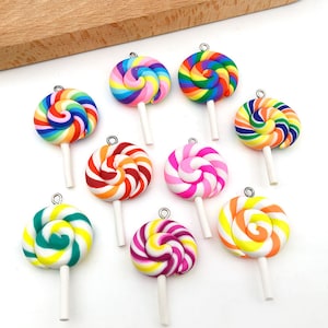 10/20/30 Stück Spirale Regenbogen Polymer Clay Kawaii Lollipop Candy Charms，Harz Lollipop Anhänger DIY Erkenntnisse Ohrring Schmuck machen Dekoration