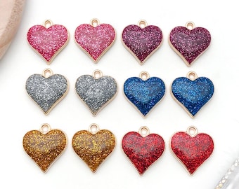 10/12pcs 15*17mm Enamel Heart Design Charms Alloy Colorful Pendants For DIY Necklace Bracelet Jewelry Making Accessories