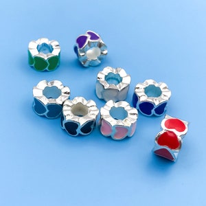 8pcs Fashion Zinc Alloy Multicolor Enamel Charm Love Heart Big Hole Bead Accessories For Necklace Pendant Bracelet For DIY Jewelry Making