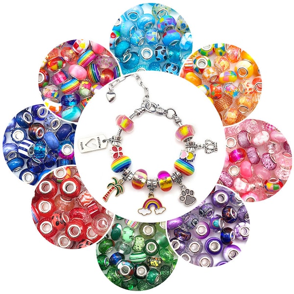 10/20/30Stk Mix Style Bulk Regenbogen Acrylperlen Europäische Perlen Passend für Pandora Armband Europäische PerlenBig Hole Bead Random European Beads