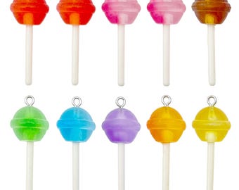 10pcs 16*42mm Colorful Lollipop Charms Resin 3D Candy Pendants for DIY Bracelet Necklace Earrings Jewelry Making Accessories