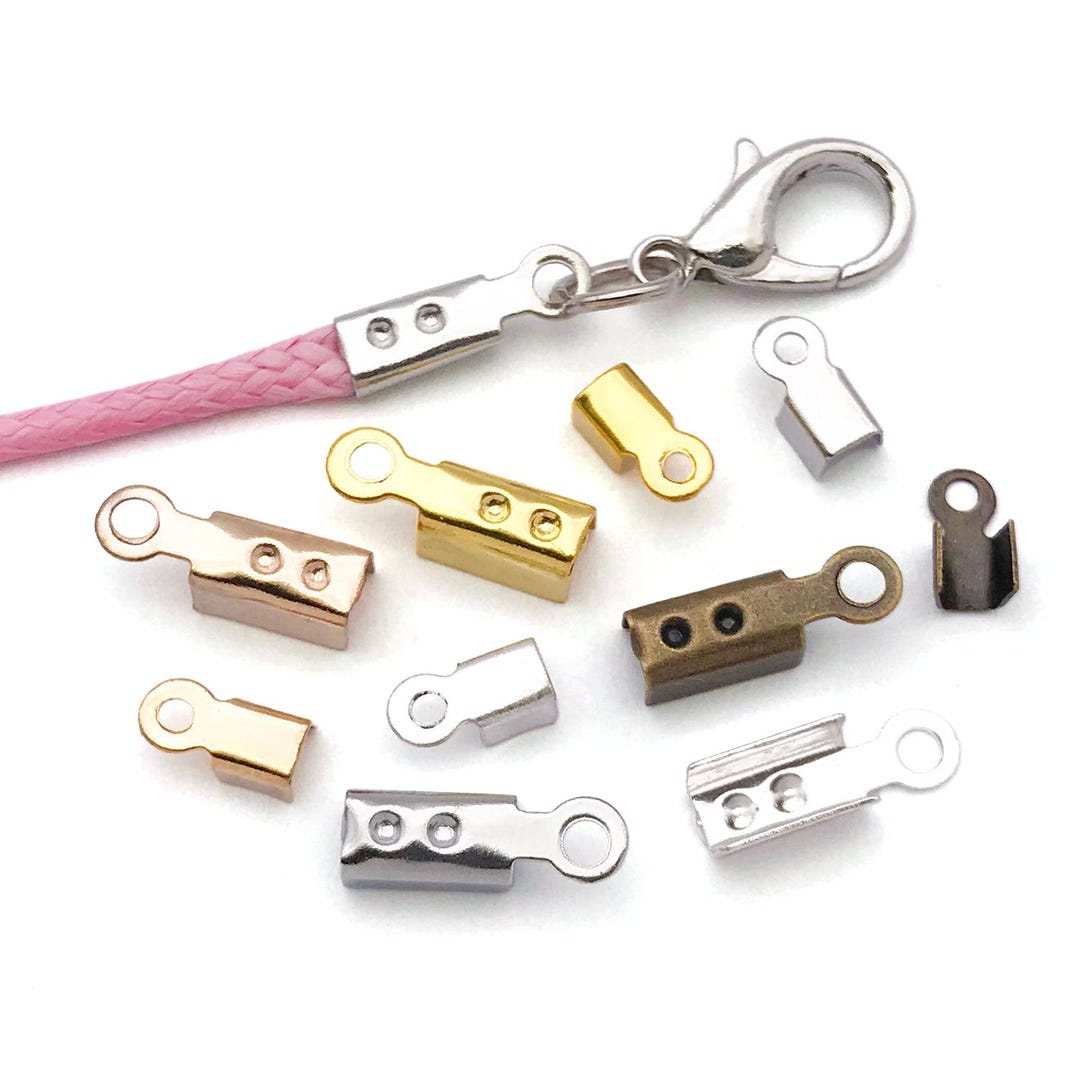 Spring Bead Fastener 500pcs Metal Crimp Bead End Caps Fastener Clasp Fit, Round Leather ...