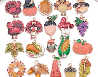 20pcs Thanksgiving Decoration Charms Alloy Turkey, Maple Leaf, Pumpkin Pendants for DIY Bracelet Necklace Earrings Jewelry Making Accessory