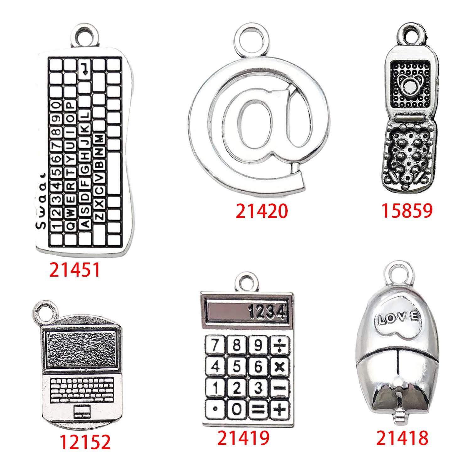 10/20/30pcs Computer, Keyboard, Mouse, Cell Phone Charms Alloy