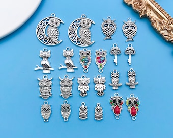 10/22pcs Alloy Metal Vintage Owl Design Charms for DIY Handmade Bracelet Necklace Jewelry Making Accessories