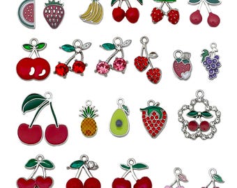20/22pcs Enamel Fruit Charms Alloy Cherry, Strawberry, Banana, Grape Pendants for DIY Bracelet Necklace Earrings Jewelry Making Accessory