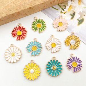 5/10/15PCS Enamel Chrysanthemum charms Enamel Charm, Chrysanthemum Charm, DIY Findings Metal Charm Jewelry Supplies Flower Charms