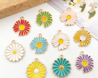 5/10/15PCS Enamel Chrysanthemum charms Enamel Charm, Chrysanthemum Charm, DIY Findings Metal Charm Jewelry Supplies Flower Charms