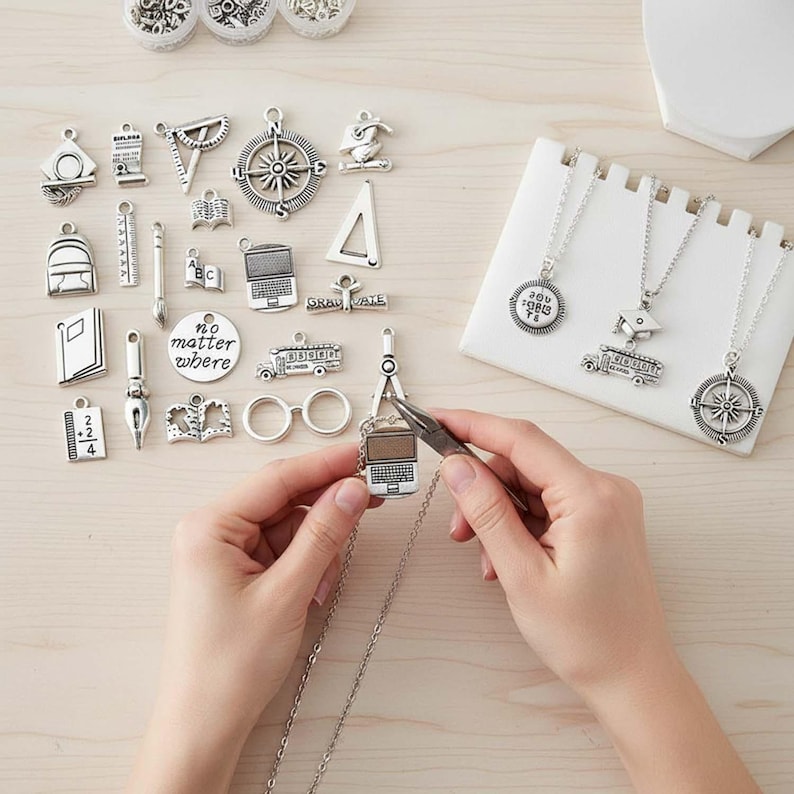 20/21pcs Graduation Season Charms Alloy Books, Certificates, Ruler Pendants for DIY Bracelets Necklaces Jewelry Making Accessories image 5
