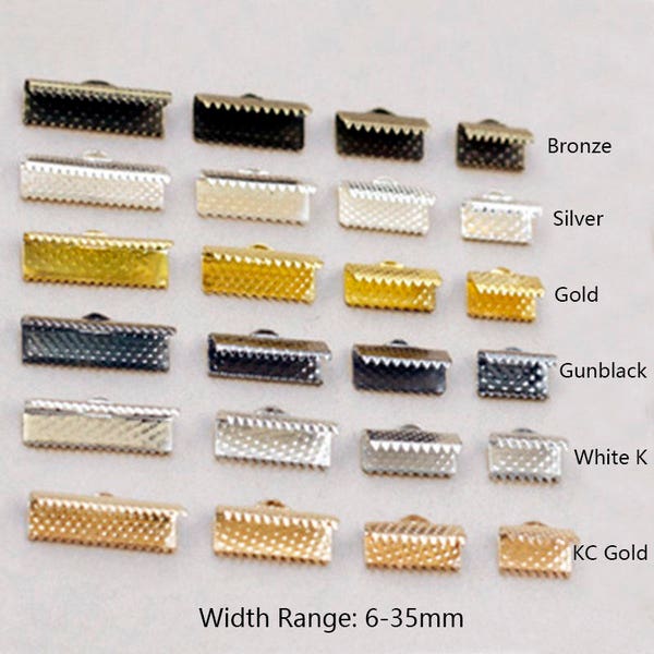 50 Stück Bandklemmen, Crimps Perlen Clips, Schnalle, Verschlüsse, 6 Farben und Breite 6 8 10 12 16 20 22 25 30 35mm können wählen, HK256