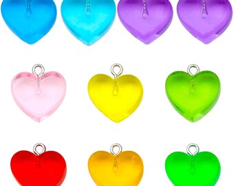 10pcs 17*17mm Colorful Transparent Heart Shape Charms Resin 3D Pendants for DIY Bracelet Necklace Earrings Jewelry Making Accessories