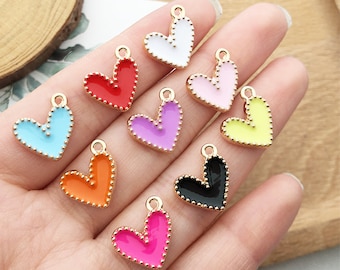10/20/30pcs Enamel Charm Heart Gold Plated Pendant，Enamel Mini love Charm，DIY Findings Charm Jewelry Making craft Accessories
