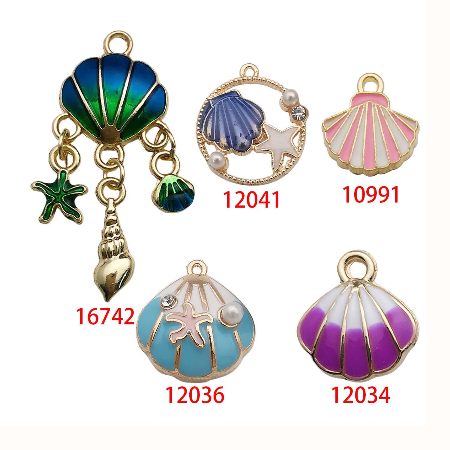 10/16 pezzi ciondoli in lega a forma di vita marina, stelle marine, conchiglie, pendenti con design a conchiglia per accessori fai da te per la creazione di gioielli, bracciali e collane