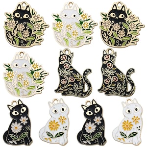 10pcs Enamel Cute Flower Cat Charms Alloy Metal Animal Pendants for DIY Bracelet Necklace Jewelry Making Accessories
