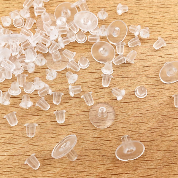 100/200/300PCS Plastic Earplugs charm Silicone Rubber Soft Clear Small Earing Backings Clear Plastic Earring Posts Secure Pierced Back