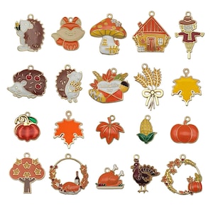 10/20pcs Enamel Thanksgiving Decoration Charms Alloy Maple Leaf, Pumpkin, Turkey Pendants for DIY Jewelry Making Accessories