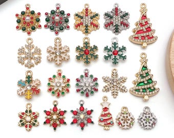 10/20pcs Enamel Christmas Decorative Charms Alloy Snowflake Pendants for DIY Bracelets Necklaces Earrings Jewelry Making Accessories