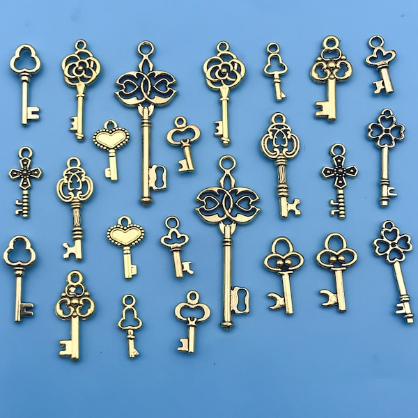Assortiment de pendentifs clés en or antiques, 26 pièces, accessoires de mode pour femmes, collier, Bracelet pour la fabrication de bijoux à faire soi-même