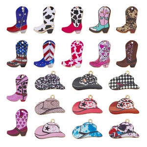 20 / 21 Stück Emaille Western Cowboy Charms Legierung Western Hut, Stiefel Anhänger für DIY Armbänder Halsketten Ohrringe Schmuckherstellung Zubehör
