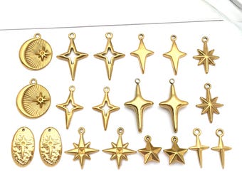 2 / 5 Stück Edelstahl Stern Charms Metall Vierzackige Stern Anhänger für DIY Armband Halskette Ohrringe Schmuck machen Zubehör