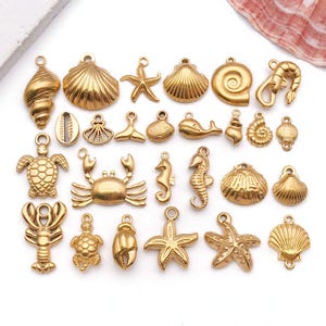 2/5pcs Stainless Steel Marine Life Charms Shell, Starfish, Conch, Sea turtles Pendants for DIY Bracelet Necklace Jewelry Making Accessories