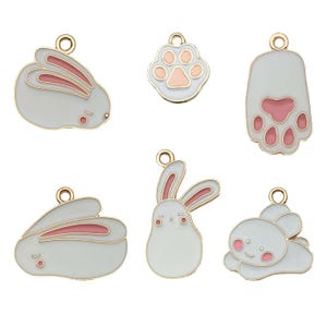 5/10 pezzi smaltati simpatici cartoni animati coniglio design ciondoli in lega animali pendenti per fai da te braccialetto collana gioielli accessori per la creazione
