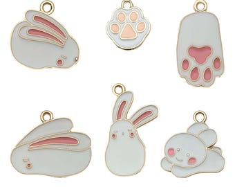 5/10pcs Enamel Cute Cartoon Rabbit Design Charms Alloy Animal Pendants For DIY Bracelet Necklace Jewelry Making Accessories
