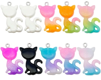 10pcs 20*30mm Colorful Cute Cartoon Gradient Cat Charms Resin Animal Pendants for DIY Bracelet Necklace Earrings Jewelry Making Accessories