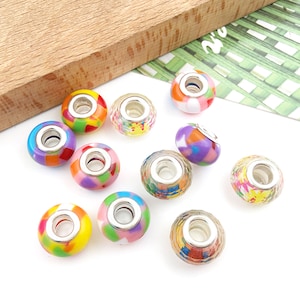 5/10/15pcs European beads large hole beads Acrylic spacer beads，rainbow Resin round beads，DIY bracelet necklace charms colorful beads