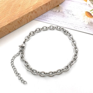 2/4/6PCS Stainless steel bracelet Silver unisex curb chain bracelets chain bracelet,curb chain,women's steel bracelet