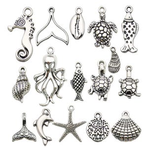 10/20/30pcs Marine Life Charms Alloy Shell, Turtle, Starfish Design Pendants for DIY Bracelet Necklace Jewelry Making Accessories