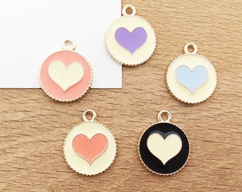 10/20/30pcs Enamel love Small Charm，cute Gold Plated Charm，DIY Findings earring necklace Jewelry Supplies Making craft Accessories