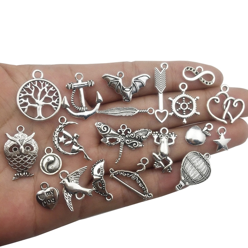100 Different Antique Silver Mixed Charms Collection - DIY for Necklace ...