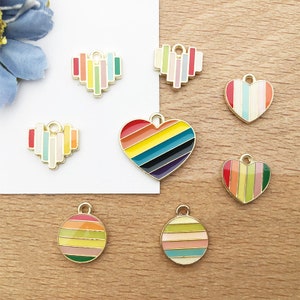 10/20/30pcs Enamel Charm Heart Gold Plated Pendant，Enamel rainbow love Charm，DIY Findings Charm Jewelry Supplies Making craft Accessories