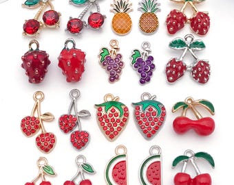 20pcs Enamel Fruits Charms Alloy Watermelon, Cherry, Strawberry Pendants for DIY Bracelets Necklaces Earrings Jewelry Making Accessories