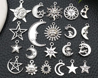 20/21 stks Retro Ster Maan Zon Ontwerp Charms Legering Hemellichamen Hangers voor DIY Armband Ketting Sieraden maken Accessoires: